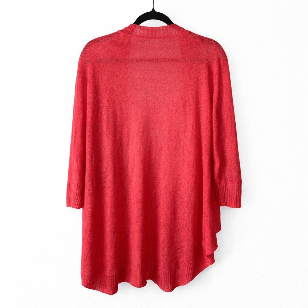 Eileen Fisher 100% Linen Open Front Cardigan Coral Red Size L Longline Knit - Picture 4 of 5